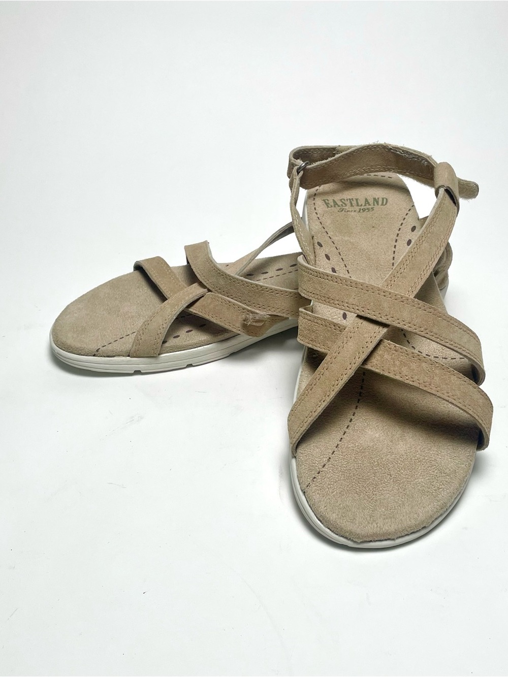Eastland Trek Women's Tan Suede Strappy Sandals Comfort Footbed Size 10 / 41.5